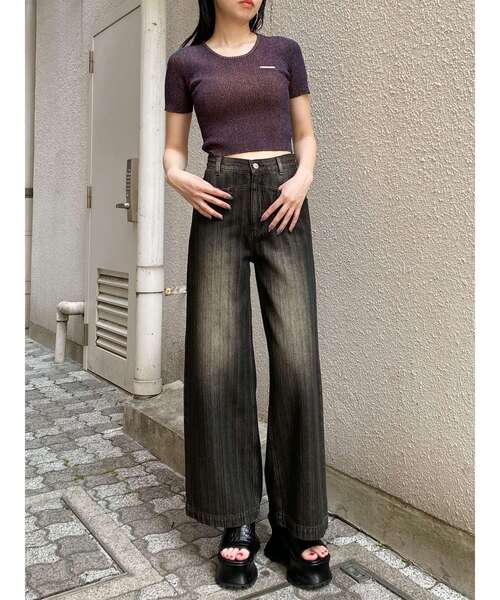 MURUA（ムルーア）の「プレートハーフスリーブラメニット　夏服（ニット/セーター・レディース・ブラック/アイボリー/ブルー/ネイビー・FREE）」の20枚目の写真