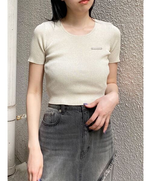 MURUA（ムルーア）の「プレートハーフスリーブラメニット　夏服（ニット/セーター・レディース・ブラック/アイボリー/ブルー/ネイビー・FREE）」の22枚目の写真