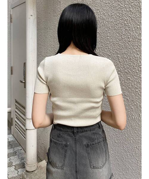 MURUA(ムルーア)の「プレートハーフスリーブラメニット 夏服(ニット/セーター・レディース・ブラック/アイボリー/ブルー/ネイビー・FREE)」の22枚目の写真