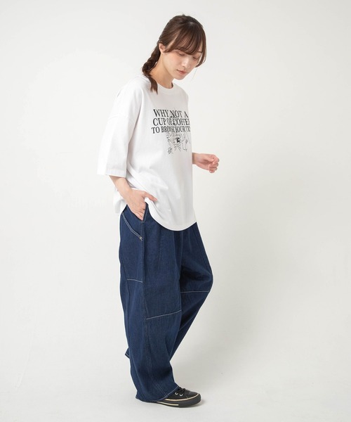 URCH RNA(アーチ アールエヌエー)の「M2659 ”猫とコーヒーどうですか”プリント半T(Tシャツ/カットソー・レディース・オフホワイト/チョコ/ブラック・FREE)」の13枚目の写真