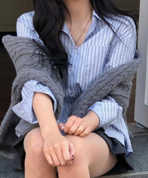 Miniministore(ミニミニストア)の「ストライプ 長袖シャツブラウスレディース(シャツ/ブラウス・レディース・ブルー/ピンク・M/L)」の1枚目の写真