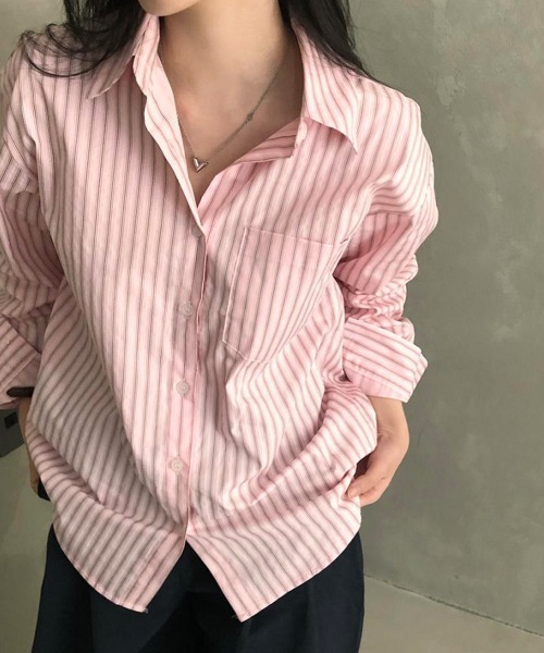 Miniministore(ミニミニストア)の「ストライプ 長袖シャツブラウスレディース(シャツ/ブラウス・レディース・ブルー/ピンク・M/L)」の3枚目の写真