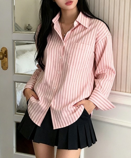 Miniministore(ミニミニストア)の「ストライプ 長袖シャツブラウスレディース(シャツ/ブラウス・レディース・ブルー/ピンク・M/L)」の8枚目の写真