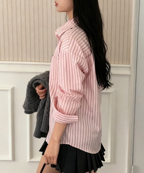 Miniministore(ミニミニストア)の「ストライプ 長袖シャツブラウスレディース(シャツ/ブラウス・レディース・ブルー/ピンク・M/L)」の9枚目の写真