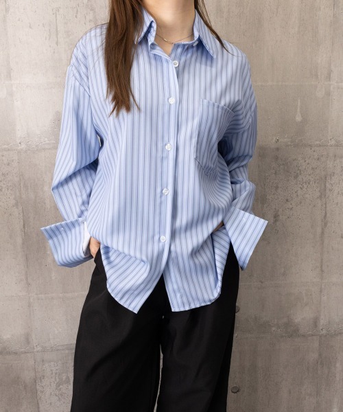 Miniministore(ミニミニストア)の「ストライプ 長袖シャツブラウスレディース(シャツ/ブラウス・レディース・ブルー/ピンク・M/L)」の15枚目の写真