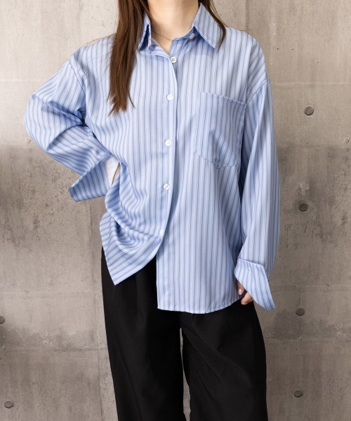 Miniministore(ミニミニストア)の「ストライプ 長袖シャツブラウスレディース(シャツ/ブラウス・レディース・ブルー/ピンク・M/L)」の16枚目の写真