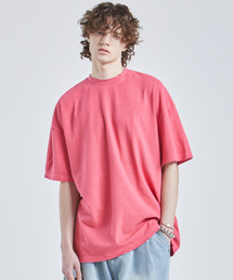 ヘビーコットンピグメントダメージウォッシュTシャツ(RED)