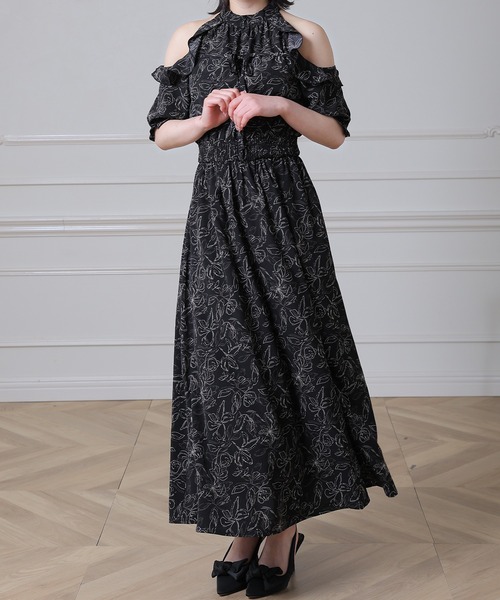Anely(アネリー)の「花柄 肩あき フリル ロング ワンピース(ワンピース・レディース・アイボリー/ブラック・FREE)」の7枚目の写真