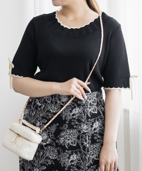 CLETTE（クレット）の「CLETTEオリジナルバイカラースカラップヘムリボンニット（ニット/セーター・レディース・ブラック/グリーン/チャコールグレー・4L/LL/3L）」の18枚目の写真