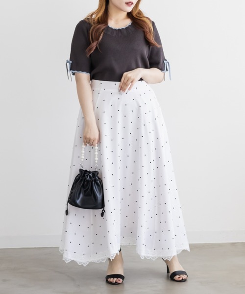 CLETTE（クレット）の「CLETTEオリジナルバイカラースカラップヘムリボンニット（ニット/セーター・レディース・ブラック/グリーン/チャコールグレー・4L/LL/3L）」の13枚目の写真