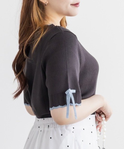 CLETTE（クレット）の「CLETTEオリジナルバイカラースカラップヘムリボンニット（ニット/セーター・レディース・ブラック/グリーン/チャコールグレー・4L/LL/3L）」の12枚目の写真