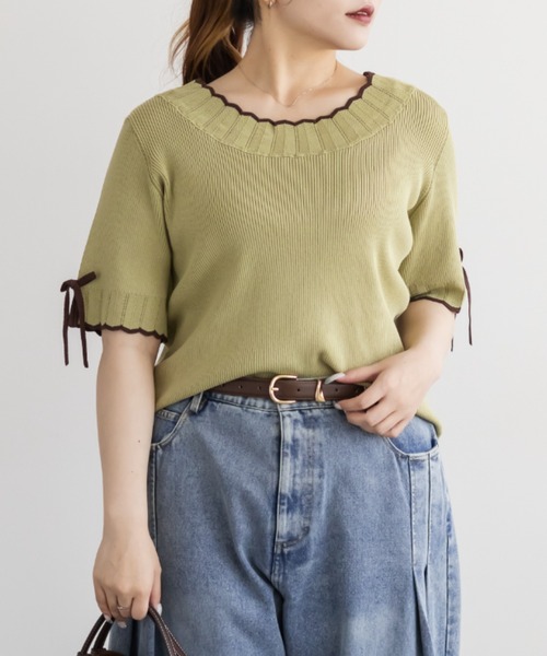 CLETTE（クレット）の「CLETTEオリジナルバイカラースカラップヘムリボンニット（ニット/セーター・レディース・ブラック/グリーン/チャコールグレー・4L/LL/3L）」の14枚目の写真