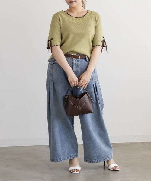 CLETTE（クレット）の「CLETTEオリジナルバイカラースカラップヘムリボンニット（ニット/セーター・レディース・ブラック/グリーン/チャコールグレー・4L/LL/3L）」の15枚目の写真