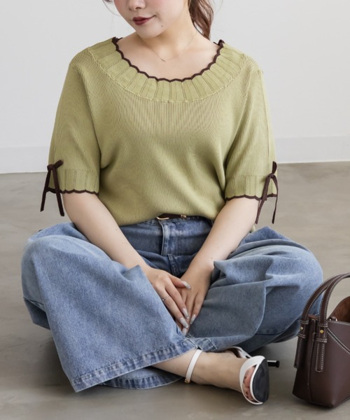 CLETTE（クレット）の「CLETTEオリジナルバイカラースカラップヘムリボンニット（ニット/セーター・レディース・ブラック/グリーン/チャコールグレー・4L/LL/3L）」の16枚目の写真