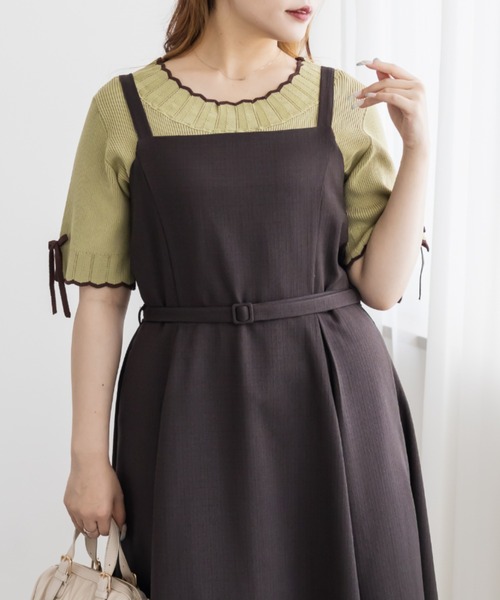 CLETTE（クレット）の「CLETTEオリジナルバイカラースカラップヘムリボンニット（ニット/セーター・レディース・ブラック/グリーン/チャコールグレー・4L/LL/3L）」の6枚目の写真