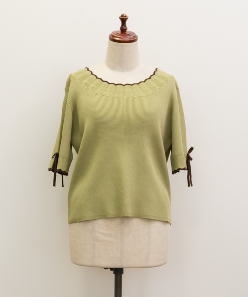 CLETTE（クレット）の「CLETTEオリジナルバイカラースカラップヘムリボンニット（ニット/セーター・レディース・ブラック/グリーン/チャコールグレー・4L/LL/3L）」の9枚目の写真