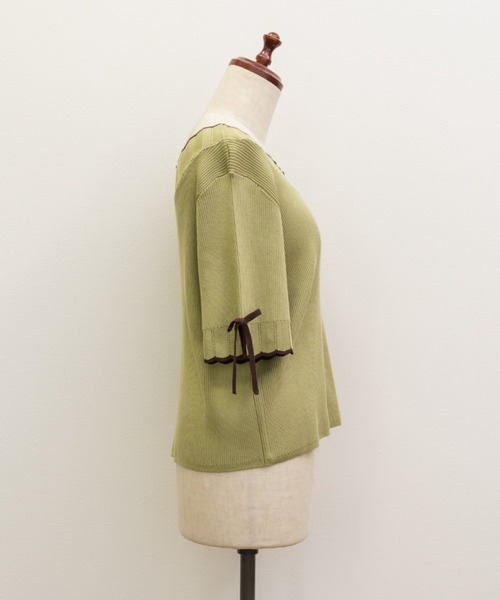 CLETTE（クレット）の「CLETTEオリジナルバイカラースカラップヘムリボンニット（ニット/セーター・レディース・ブラック/グリーン/チャコールグレー・4L/LL/3L）」の10枚目の写真