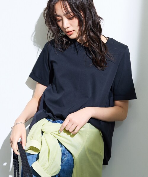 INDIVI（インディヴィ）の「【バックシャン】異素材ドッキングプルオーバー（Tシャツ/カットソー・レディース・ホワイト系7/オフホワイト/ブラック/サックスブルー・38/15 /13/34/05）」の10枚目の写真
