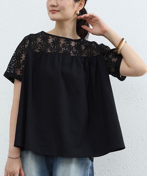 Flugge(フラッジー)の「シアーレース切り替え半袖トップス(その他トップス・レディース・ブラック/ホワイト・MEDIUM/LARGE)」の2枚目の写真