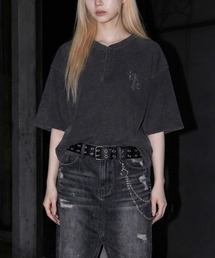 Contribe（コントライブ）の「【s】 ピグメント ワイドフィットワッフルヘンリーネックTシャツ 無地/スタッズ/クロスワッペン（Tシャツ/カットソー）」