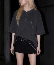 Contribe（コントライブ）の「【s】 ピグメント ワイドフィットワッフルヘンリーネックTシャツ 無地/スタッズ/クロスワッペン（Tシャツ/カットソー）」