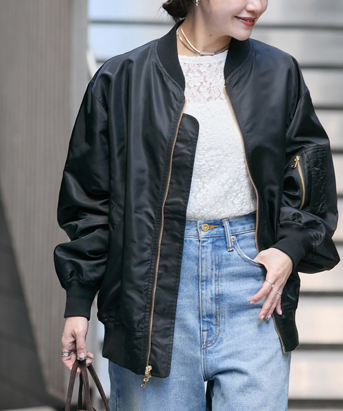 JOURNAL STANDARD(ジャーナルスタンダード)の「《追加》【洗える】ダブルジップMA-1(MA-1・レディース・ベージュ/ブラック/ブラウン・FREE)」の2枚目の写真
