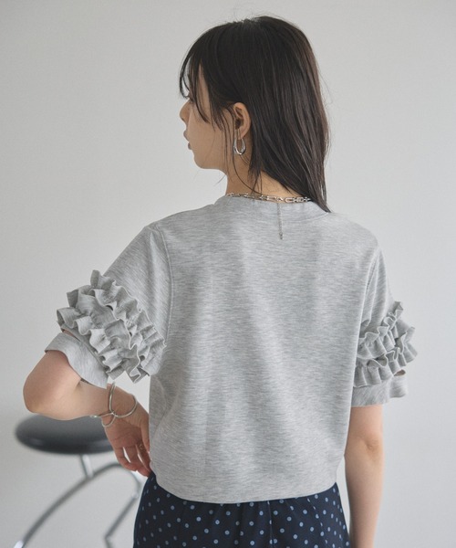 &. NOSTALGIA（アンドドットノスタルジア）の「ダブルフリルスリーブトップス（Tシャツ/カットソー・レディース・ホワイト/グレー・M）」の7枚目の写真