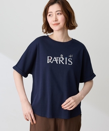 【イラストレーターコラボ】PARISロゴプリントTシャツ【接触冷感・UVカット・オーガニックコットンブレンド】