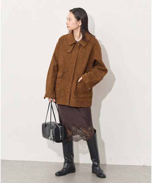 JOURNAL STANDARD（ジャーナルスタンダード）の「フェイクレザー/スエードファーエリツキブルゾン（ライダースジャケット・レディース・ブラウン/チョコ・FREE）」の4枚目の写真
