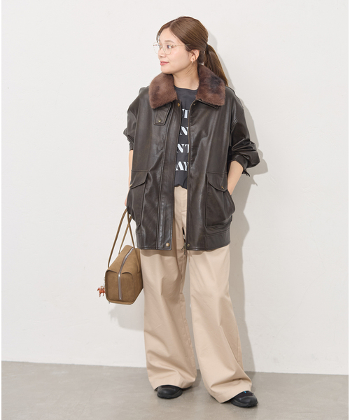JOURNAL STANDARD（ジャーナルスタンダード）の「フェイクレザー/スエードファーエリツキブルゾン（ライダースジャケット・レディース・ブラウン/チョコ・FREE）」の6枚目の写真
