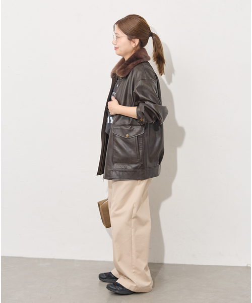 JOURNAL STANDARD（ジャーナルスタンダード）の「フェイクレザー/スエードファーエリツキブルゾン（ライダースジャケット・レディース・ブラウン/チョコ・FREE）」の7枚目の写真