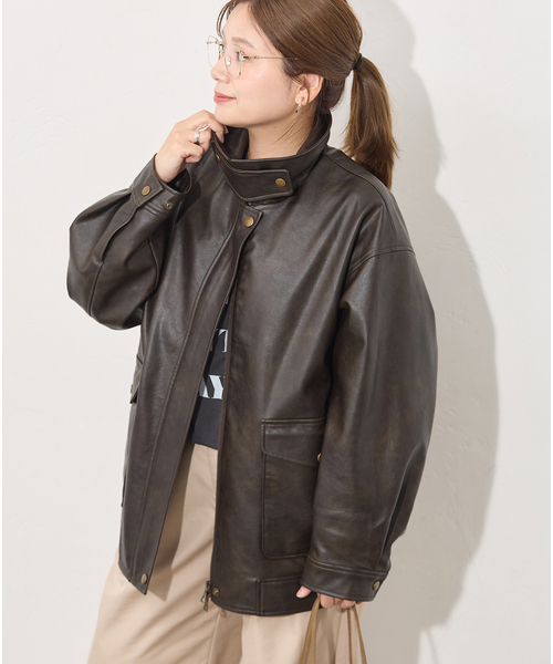 JOURNAL STANDARD（ジャーナルスタンダード）の「フェイクレザー/スエードファーエリツキブルゾン（ライダースジャケット・レディース・ブラウン/チョコ・FREE）」の8枚目の写真