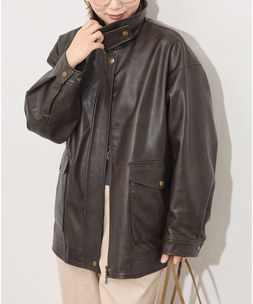 JOURNAL STANDARD（ジャーナルスタンダード）の「フェイクレザー/スエードファーエリツキブルゾン（ライダースジャケット・レディース・ブラウン/チョコ・FREE）」の11枚目の写真