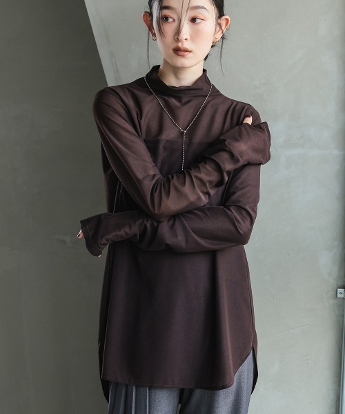 Callarus（カラルス）の「シアージャージーブラウス［Callarus］（シャツ/ブラウス・レディース・ブラウン/オフホワイト/ブラック・M/S/LL/L）」の3枚目の写真