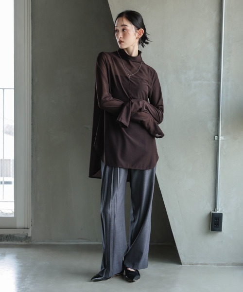 Callarus（カラルス）の「シアージャージーブラウス［Callarus］（シャツ/ブラウス・レディース・ブラウン/オフホワイト/ブラック・M/S/LL/L）」の15枚目の写真