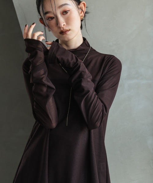 Callarus（カラルス）の「シアージャージーブラウス［Callarus］（シャツ/ブラウス・レディース・ブラウン/オフホワイト/ブラック・M/S/LL/L）」の17枚目の写真