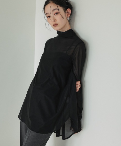 Callarus（カラルス）の「シアージャージーブラウス［Callarus］（シャツ/ブラウス・レディース・ブラウン/オフホワイト/ブラック・M/S/LL/L）」の4枚目の写真