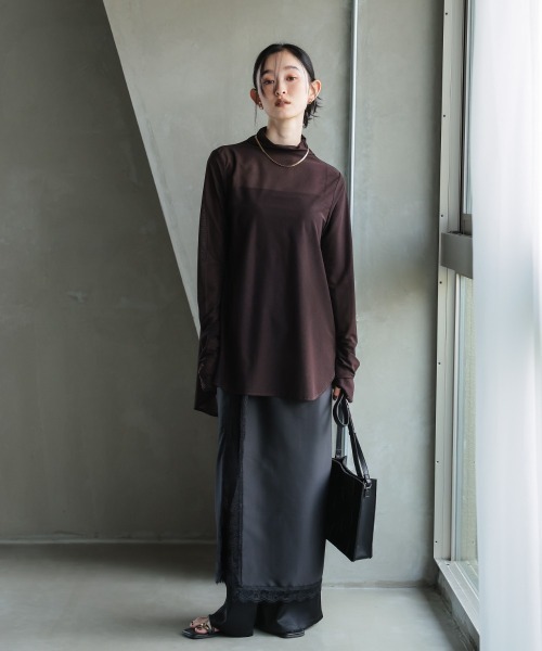 Callarus（カラルス）の「シアージャージーブラウス［Callarus］（シャツ/ブラウス・レディース・ブラウン/オフホワイト/ブラック・M/S/LL/L）」の14枚目の写真