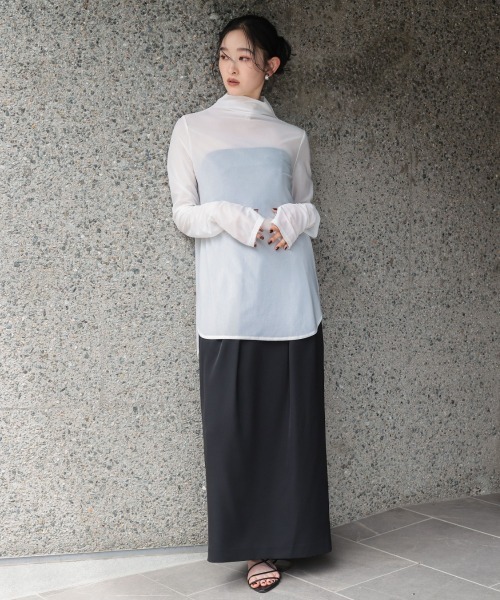 Callarus（カラルス）の「シアージャージーブラウス［Callarus］（シャツ/ブラウス・レディース・ブラウン/オフホワイト/ブラック・M/S/LL/L）」の5枚目の写真