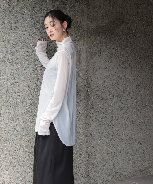 Callarus（カラルス）の「シアージャージーブラウス［Callarus］（シャツ/ブラウス・レディース・ブラウン/オフホワイト/ブラック・M/S/LL/L）」の7枚目の写真