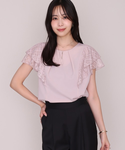 MISCH MASCH（ミッシュマッシュ）の「2026秋冬新作 金ホック幾何柄レースカットブラウス（シャツ/ブラウス・レディース・ホワイト/ブラック/ピンク・ﾌﾘ-）」の3枚目の写真