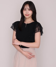 2026秋冬新作 金ホック幾何柄レースカットブラウス