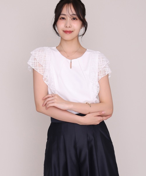 MISCH MASCH（ミッシュマッシュ）の「2026秋冬新作 金ホック幾何柄レースカットブラウス（シャツ/ブラウス・レディース・ホワイト/ブラック/ピンク・ﾌﾘ-）」の6枚目の写真