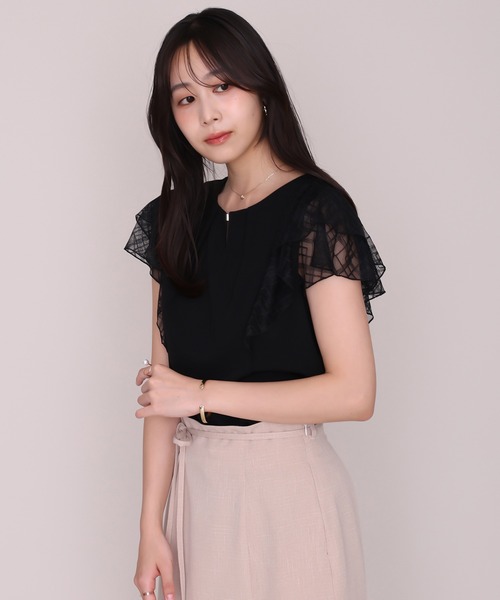 MISCH MASCH（ミッシュマッシュ）の「2026秋冬新作 金ホック幾何柄レースカットブラウス（シャツ/ブラウス・レディース・ホワイト/ブラック/ピンク・ﾌﾘ-）」の7枚目の写真