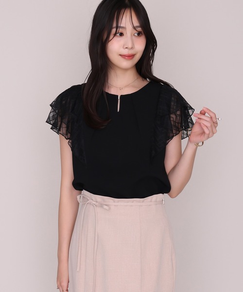 MISCH MASCH（ミッシュマッシュ）の「2026秋冬新作 金ホック幾何柄レースカットブラウス（シャツ/ブラウス・レディース・ホワイト/ブラック/ピンク・ﾌﾘ-）」の9枚目の写真