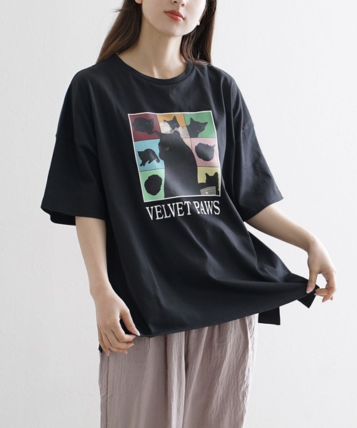 e-zakkamania stores(イーザッカマニアストアーズ)の「キャットグラフィック ビッグシルエットTシャツ(Tシャツ/カットソー・レディース・レッド/ブラック/オフホワイト・フリー)」の3枚目の写真