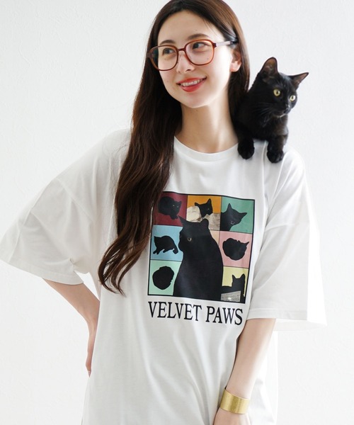 e-zakkamania stores(イーザッカマニアストアーズ)の「キャットグラフィック ビッグシルエットTシャツ(Tシャツ/カットソー・レディース・レッド/ブラック/オフホワイト・フリー)」の11枚目の写真