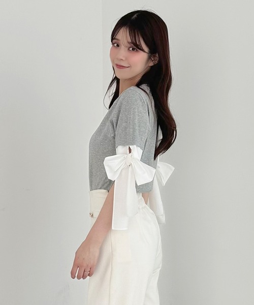 EIMY ISTOIRE(エイミーイストワール)の「ATTACHED PAPILLON RIBBON TEELARA(Tシャツ/カットソー・レディース・ホワイト/ブラック/グレー/バーガンディー/ライトピンク・F)」の8枚目の写真