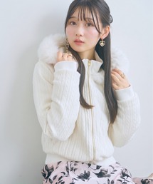 ＜大きいサイズ＞ショート丈ケーブルニット中綿ブルゾン marun