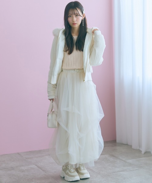 marun(マルン)の「<大きいサイズ>ショート丈ケーブルニット中綿ブルゾン marun(ブルゾン・レディース・アイボリー/ブラック・5L/4L/3L/LL/L)」の13枚目の写真
